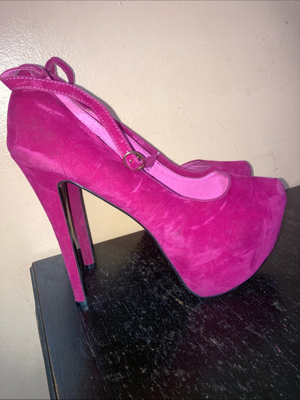 Club couture Fuchsia Suede Mary Jane Platform High Heels with Ankle Strap